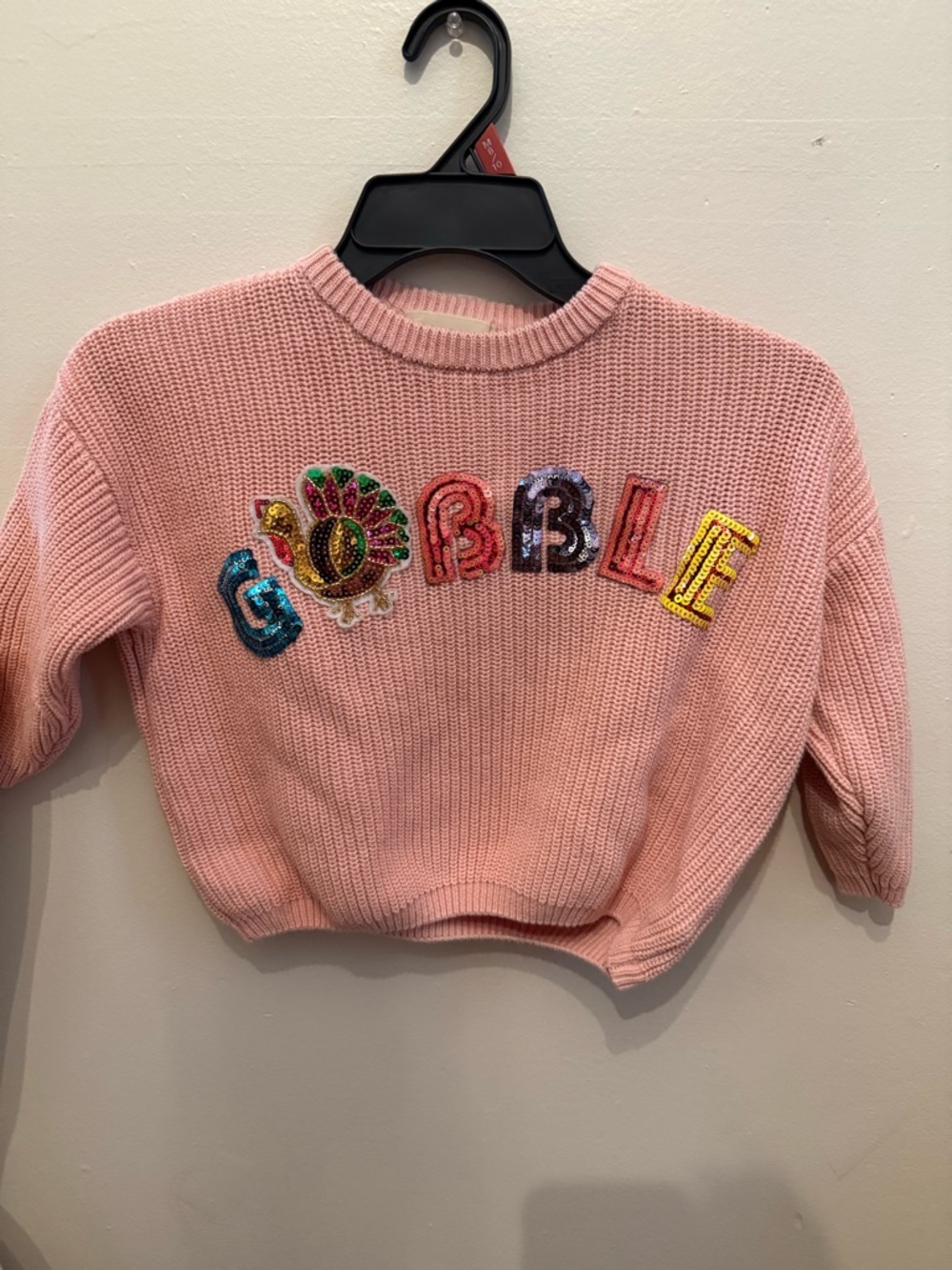 Girls 3T Pink Sequin 'GOBBLE' Knit Sweater